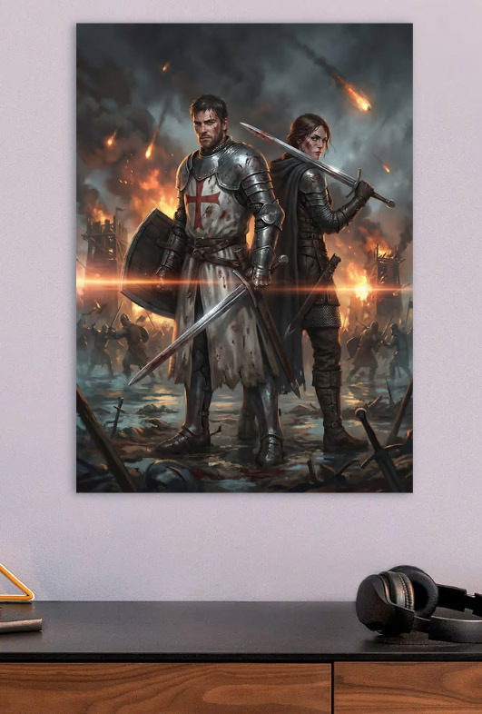 Knights in Battle — metal poster wall art by Lineer